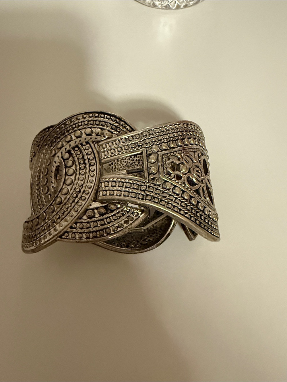 Intricate Antique Silver-Tone Cuff Bracelet